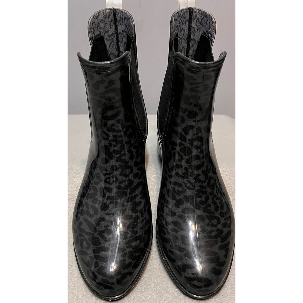 INC International Concepts Womens Black Leopard Raelyn Rain Boots Size 7 Ankle